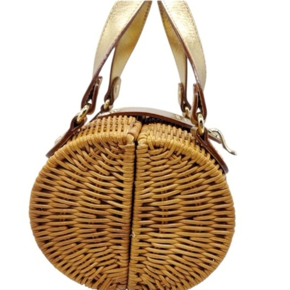 Vintage Kate Spade Woven Barrel Handbag - Gold And Tan - Picture 4 of 7